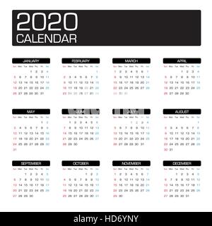 2020 anno di modello di calendario Illustrazione Vettoriale