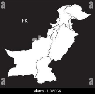 Il Pakistan province mappa in bianco e nero illustrazione Illustrazione Vettoriale