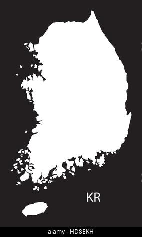 Corea del Sud mappa in bianco e nero illustrazione Illustrazione Vettoriale