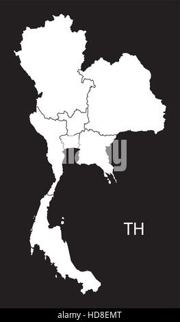 Thailandia regioni mappa in bianco e nero illustrazione Illustrazione Vettoriale