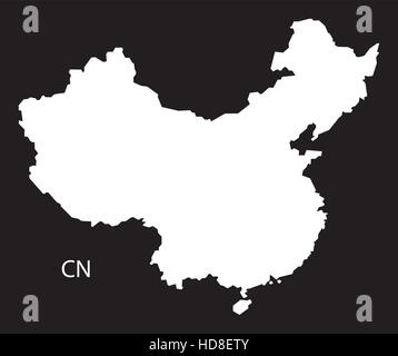 Cina mappa in bianco e nero illustrazione Illustrazione Vettoriale