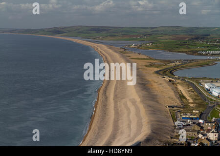 Banca Chesil, visto da Portland Bill. Weymouth Dorset, Inghilterra, Regno Unito. Foto Stock