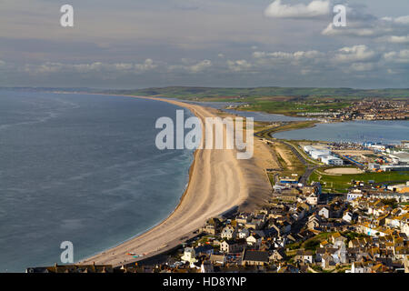 Banca Chesil, visto da Portland Bill. Weymouth Dorset, Inghilterra, Regno Unito. Foto Stock