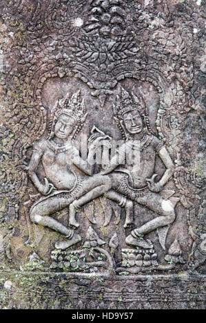 Ballerino di danza Apsara, tempio Bayon Angkor Thom, Siem Reap, Cambogia, Patrimonio Mondiale dell UNESCO Foto Stock