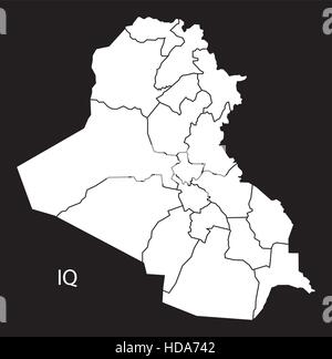 Iraq governorates mappa in bianco e nero illustrazione Illustrazione Vettoriale