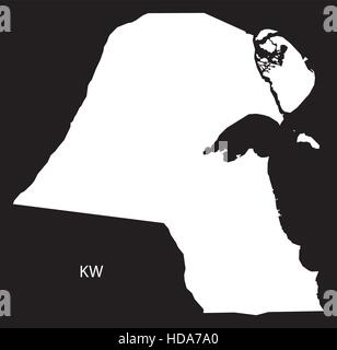 Kuwait mappa in bianco e nero illustrazione Illustrazione Vettoriale