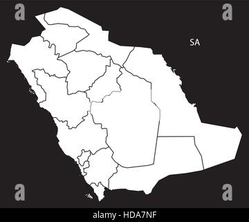 Arabia Saudita regioni mappa in bianco e nero illustrazione Illustrazione Vettoriale