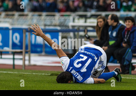 San Sebastian, Gipuzcoa, Spagna. 10 dicembre, 2016. Real Sociedad avanti Willian Jose ferito durante la Liga Santander match tra Real Sociedad v Valencia CF Credito: Alvaro Campo/Alamy Live News Foto Stock