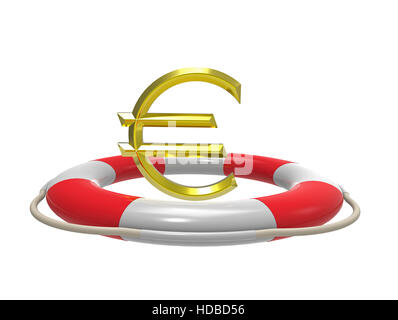 Euro con salvagente, rendering 3D, isolato su bianco Foto Stock