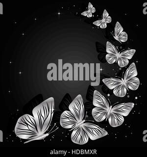 Farfalle in argento su sfondo scuro Illustrazione Vettoriale