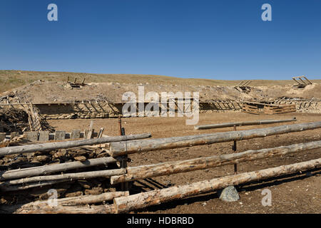 Bovini di penna con tetto in terracotta stabile al Black Canyon del Fiume Charyn Kazakistan Foto Stock