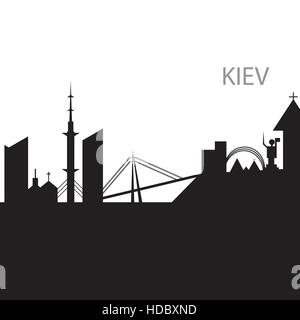 Kiev skyline della città in bianco e nero la silhouette. Illustrazione Vettoriale Illustrazione Vettoriale