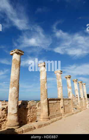 Colonne romane intorno al forum, casa di Teseo, Paphos parco archeologico, Cipro Foto Stock