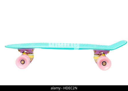 Bambini piccoli skateboard colori luminosi su sfondo bianco isolato Foto Stock