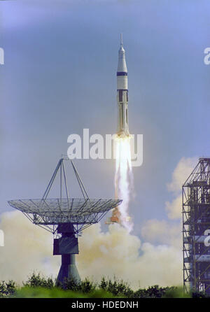 L' Apollo 7 Saturn IB veicolo spaziale lancia dal Kennedy Space Center Launch Complex 34 Ottobre 11, 1968 in Titusville, Florida. Foto Stock