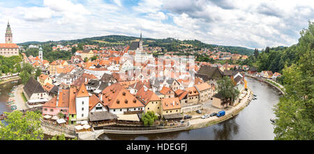 Vista aerea del centro storico di Cesky Krumlov, Repubblica Ceca Foto Stock