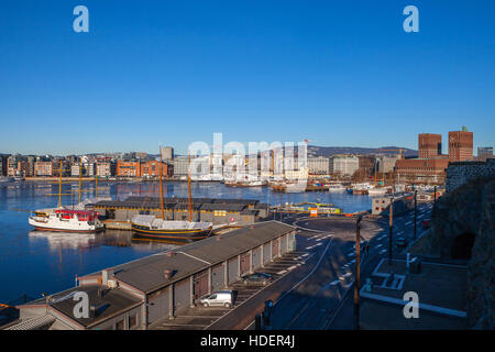 Vista panoramica del porto di Oslo Foto Stock