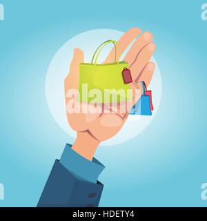 Tenere in mano borse per lo Shopping Retail Store vendita concetto piatta illustrazione vettoriale Illustrazione Vettoriale