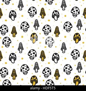 Disegnato a mano modello senza cuciture con funghi Illustrazione Vettoriale