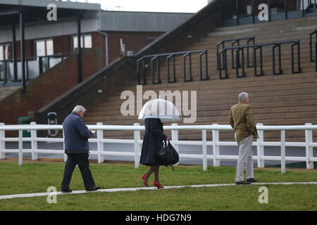 Frequentatori di gara sono visibili in prossimità del traguardo a Plumpton racecourse in East Sussex. Foto Stock