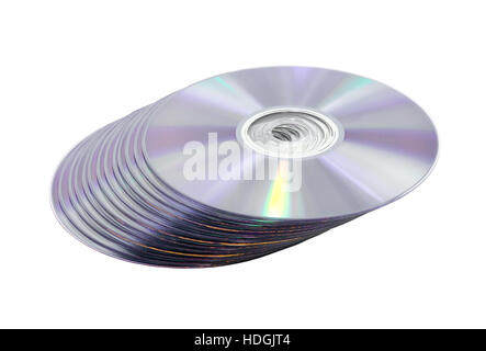 Pila di DVD (CD) dischi. Isolato su bianco. Foto Stock