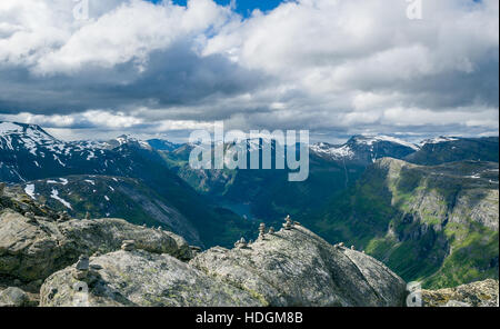 Geiranger fjord vista aerea da Dalsnibba Foto Stock