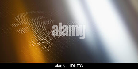 Close-up di simbolo cancelletto realizzato in codice binario su sfondo colorato Foto Stock