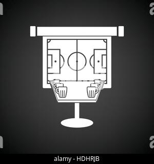 Lo sport bar tavola con boccali di birra e calcio traduzione sullo schermo di proiezione e la relativa icona. Sfondo nero con il bianco. Illustrazione Vettoriale. Illustrazione Vettoriale