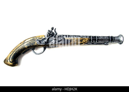 Bella pistola con argento e oro isolato su bianco Foto Stock