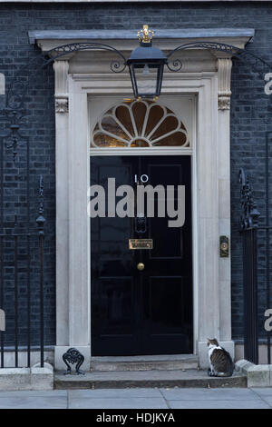 Londra, 28 novembre 2016. Le porte principali sono mantenuti chiusi al 10 di Downing Street a Londra, la residenza del Primo Ministro del Regno Unito. Foto Stock