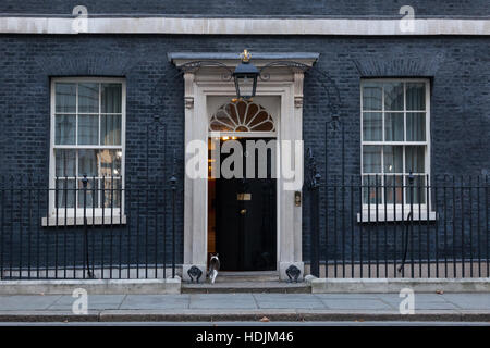 Londra, 28 novembre 2016. Le porte principali sono mantenuti chiusi al 10 di Downing Street a Londra, la residenza del Primo Ministro del Regno Unito. Foto Stock