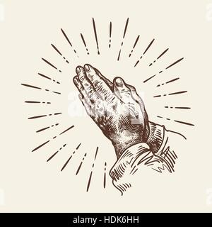 Disegnate a mano pregando le mani. Schizzo illustrazione vettoriale Illustrazione Vettoriale