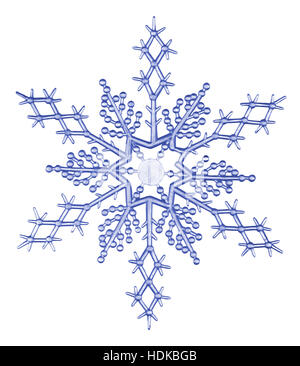 Plastica blu ornamento fiocco di neve su sfondo bianco Foto Stock