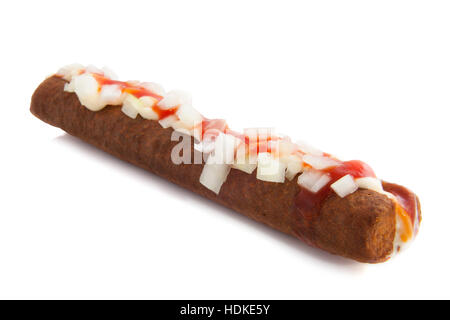 Dutch frikandel speciaal isolato su uno sfondo bianco Foto Stock