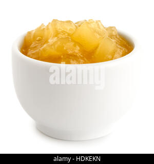 Bramley salsa di mele nella ciotola in ceramica isolata su bianco. Foto Stock