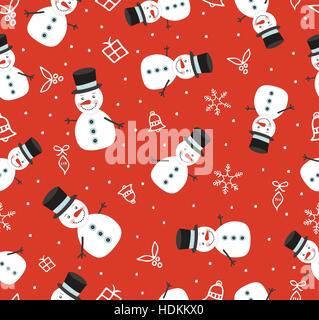 Buon Natale seamless sfondo pattern, carino pupazzo di neve vacanza decorazione in stile retrò. EPS10 vettore. Illustrazione Vettoriale