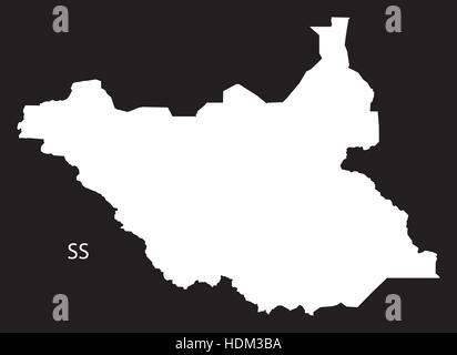 Il sud Sudan mappa in bianco e nero illustrazione Illustrazione Vettoriale