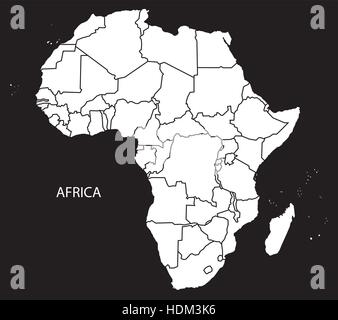 Africa mappa con i paesi in bianco e nero illustrazione Illustrazione Vettoriale