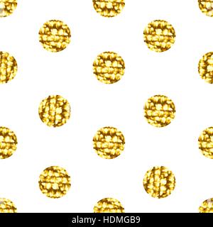 Modello senza cuciture con oro shine glitter punti su sfondo bianco. Illustrazione Vettoriale