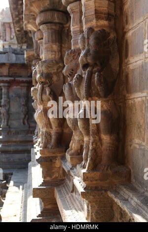 Bassorilievo nel tempio Airavatesvara, Darasuram,Tamil Nadu, India Foto Stock