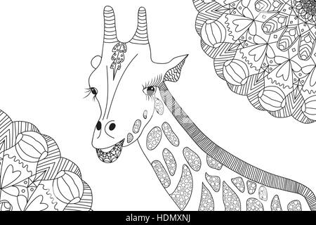 Disegnate a mano giraffe illustrazione per libro da colorare Illustrazione Vettoriale