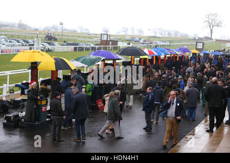 Frequentatori di gara sono visibili in prossimità del traguardo a Plumpton racecourse in East Sussex. Foto Stock