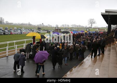 Frequentatori di gara sono visibili in prossimità del traguardo a Plumpton racecourse in East Sussex. Foto Stock