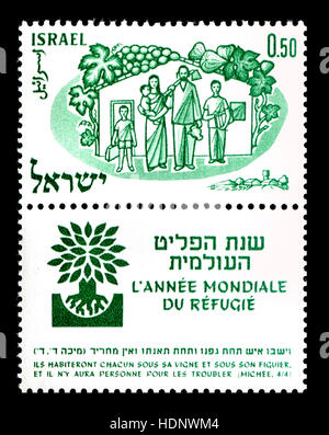 Israeli francobollo (1960) : mondo di rifugiati - Anno reinsediati famiglia Foto Stock
