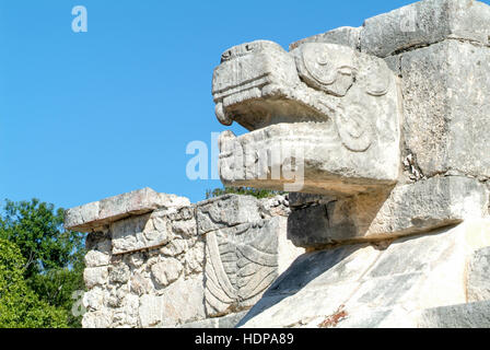 Jaguar capi della piattaforma di Venere, le antiche rovine Maya, Chichen Itza sito archeologico, Yucatan, Messico Foto Stock