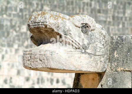 Jaguar capi della piattaforma di Venere, le antiche rovine Maya, Chichen Itza sito archeologico, Yucatan, Messico Foto Stock