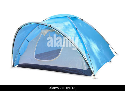 Tenda blu isolato su bianco Foto Stock