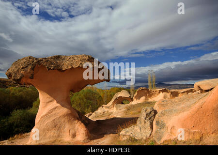 Formazione rocciosa vulcanica conosciuta come Mushroom Rock, Cappadocia, Turchia Foto Stock