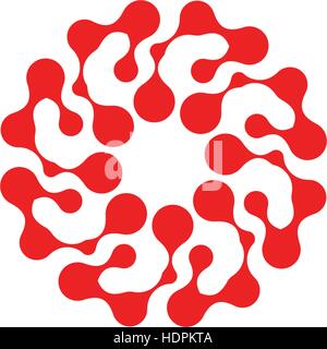 Cerchio astratto logotipo. Punteggiate inusuale turno isolato chem logo. Icona di virus. Sun Red. Simbolo del fiore. Segno a spirale.illustrazione vettoriale. Illustrazione Vettoriale