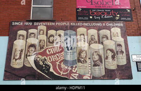 Belfast Falls Rd Republican Mural - disturbo dell'ordine civile. Dal 1970 sono morte diciassette persone, di cui 8 bambini Foto Stock